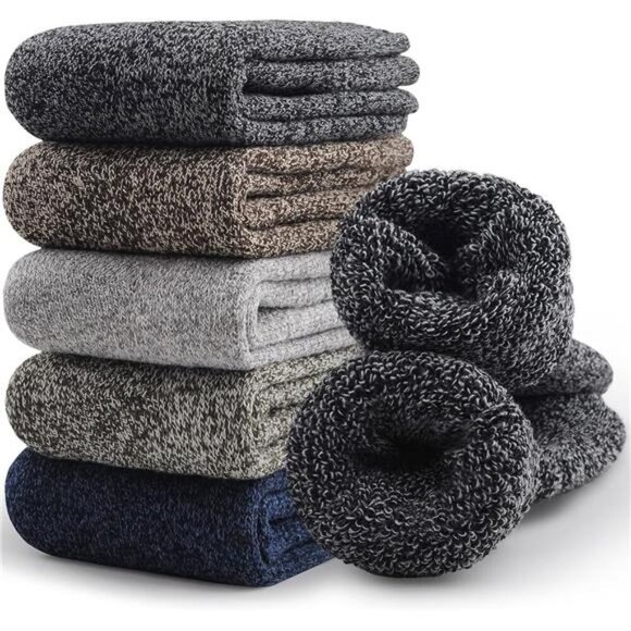5 Pairs Merino Wool Socks for Men, Thick Winter Wool Hiking Socks, Warm - Picture 1 of 7